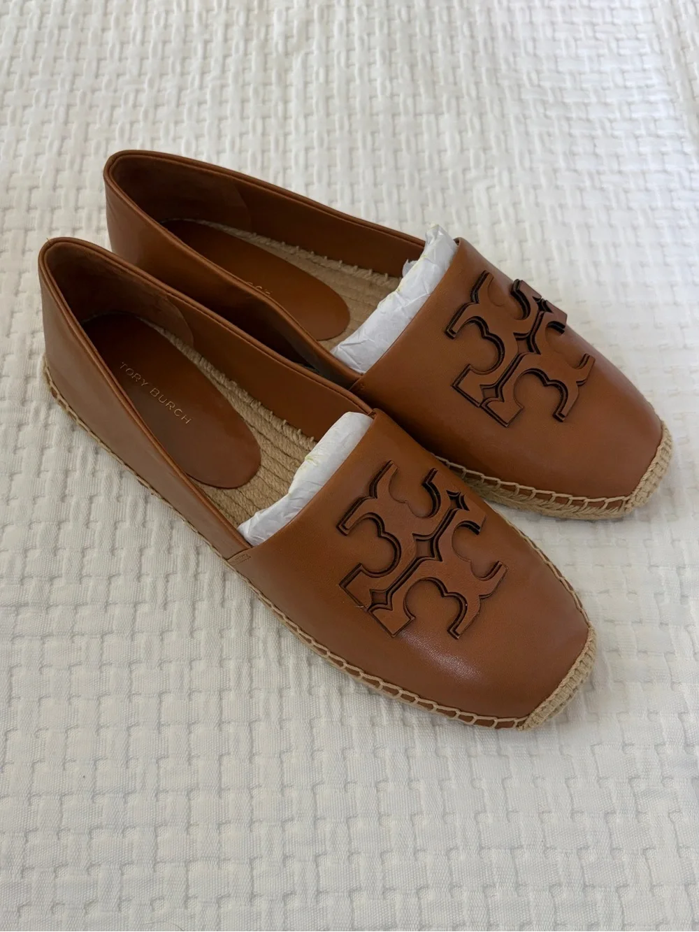 Tory Burch Tan Leather Logo Espadrille Flats